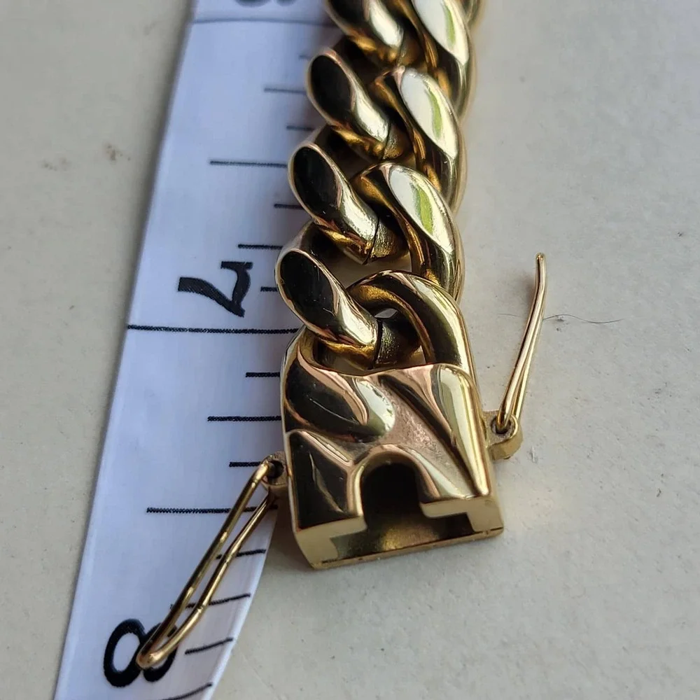 14K Gold Plated Stainless Steel Cuban Link Bracelet 8in Gold 12mm Thick